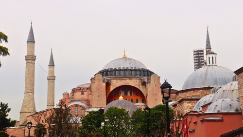Front view of Hagia Sophia church exterior and a cloudy background 2