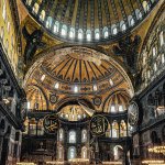 Interior view of Hagia Sophia and its dome in Istanbul, Turkey