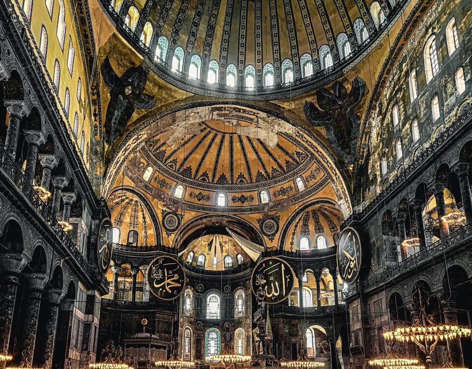 Interior view of Hagia Sophia and its dome in Istanbul, Turkey
